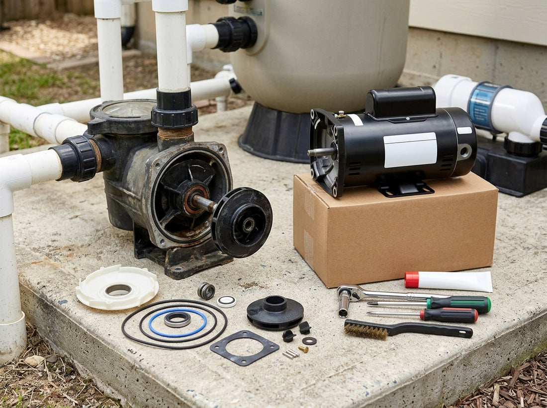 Pool pump motor replacement on a daylight equipment pad