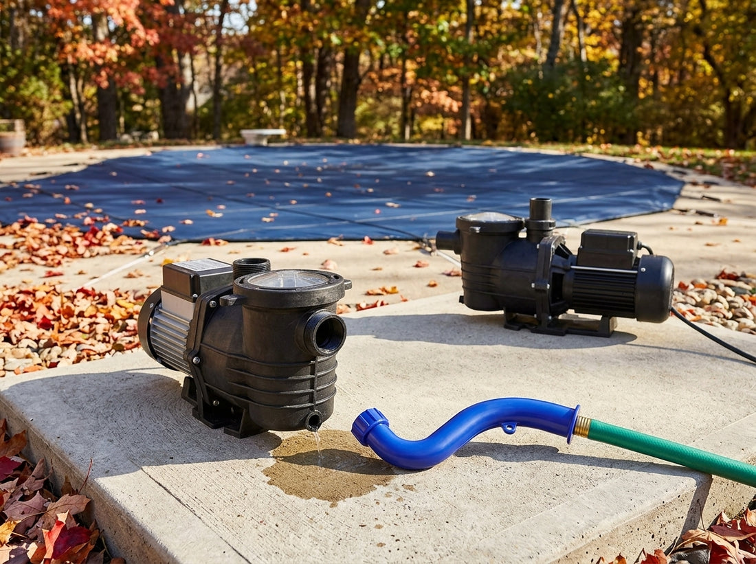 Pool winterization process on a daylight equipment pad with cover pump