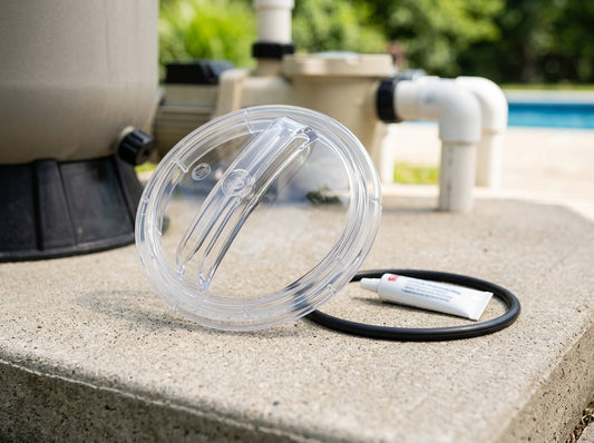 Pool pump strainer lid replacement on a daylight equipment pad