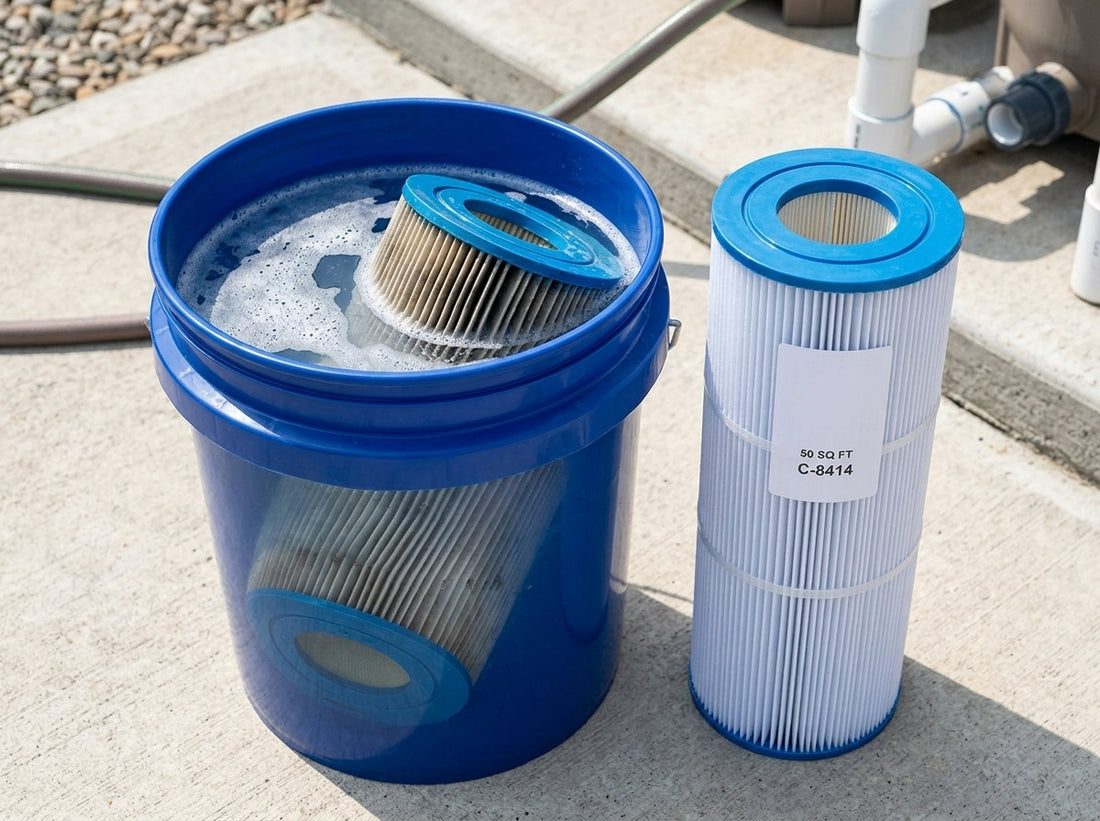 Cartridge filter acid soak on a daylight equipment pad