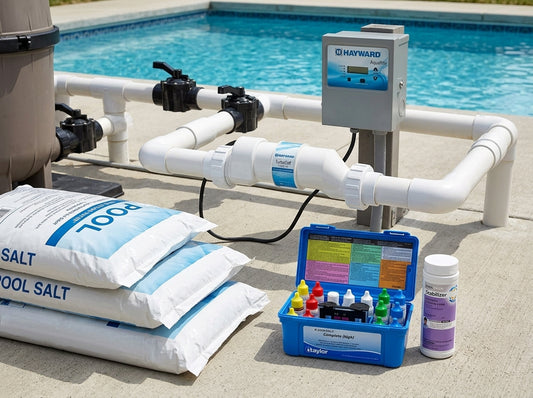 Chlorine to salt pool conversion setup on a daylight equipment pad