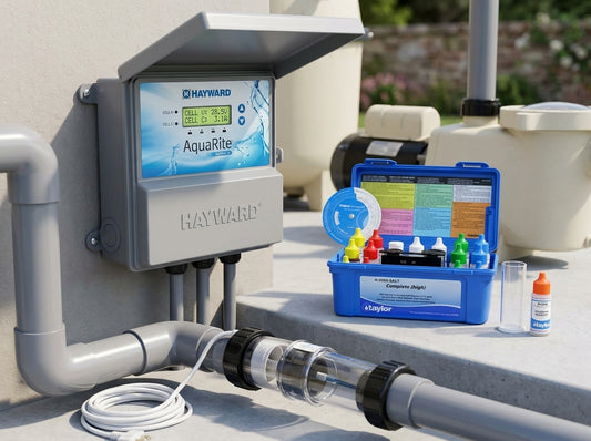 Hayward AquaRite control box on a daylight equipment pad
