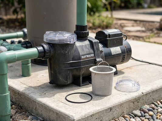 Hayward Super Pump parts on a daylight equipment pad