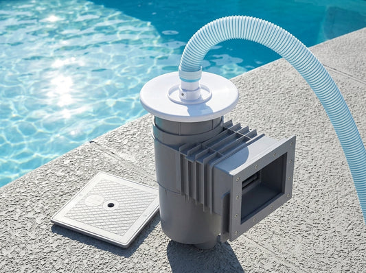 Skim-vac vacuum plate on a daylight pool deck