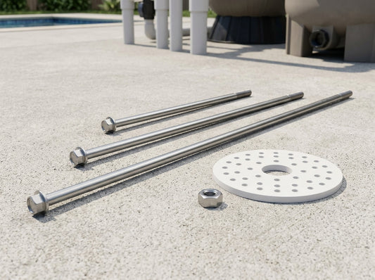 Hayward DE filter parts on a daylight equipment pad