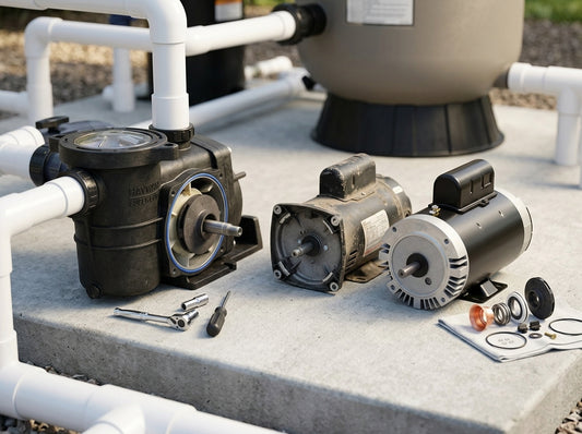 Hayward Super Pump motor replacement on a daylight equipment pad