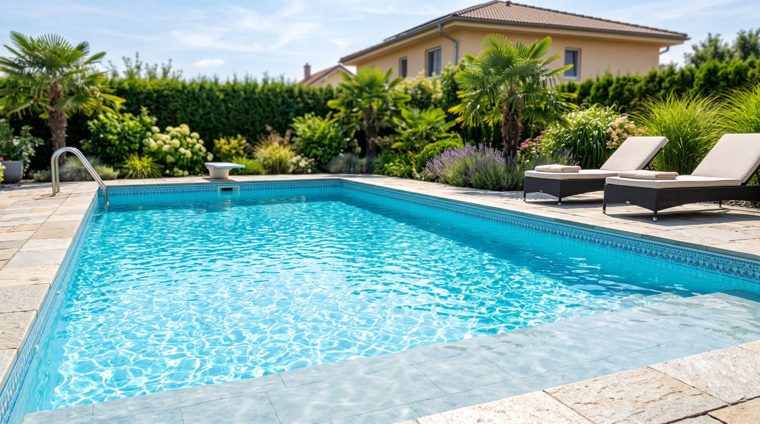 Crystal-clear backyard swimming pool water sparkling on a sunny summer day