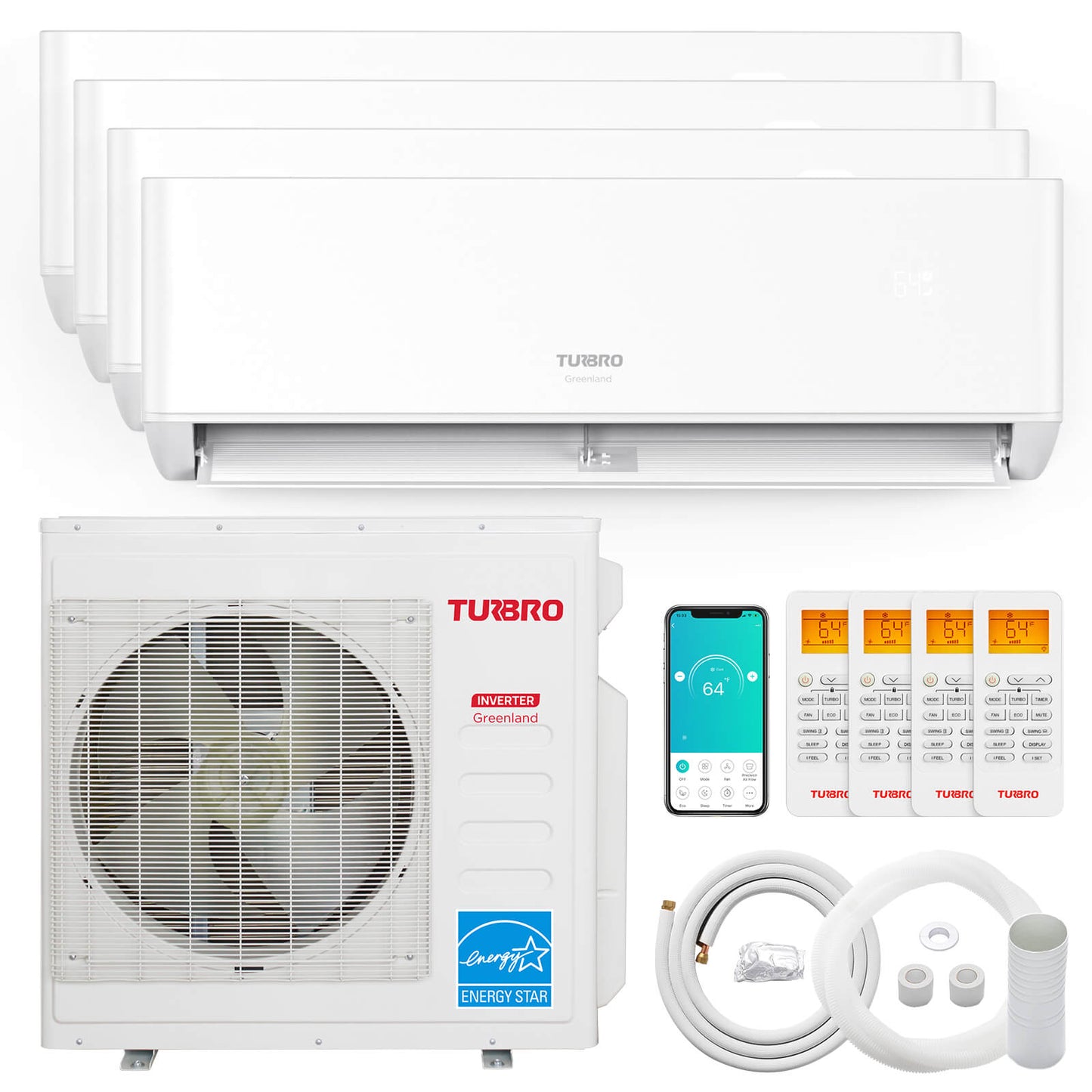 Greenland 42,000 BTU Quad-Zone(4) Mini Split AC with Heat Pump (R454B)