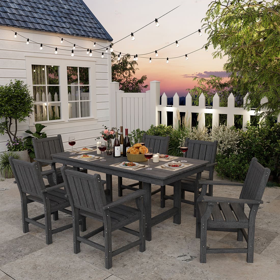 Pamapic HDPE Outdoor Dining Table and Chairs with Umbrella Hole