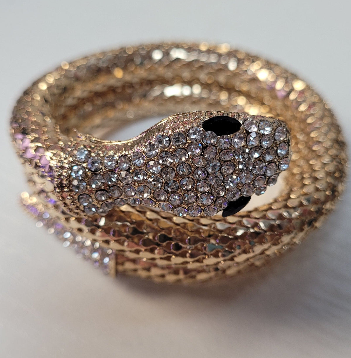 Egyptian Cobra Cleopatra Coil Costume Bracelet Gold Snake with Diamond Head and Tail