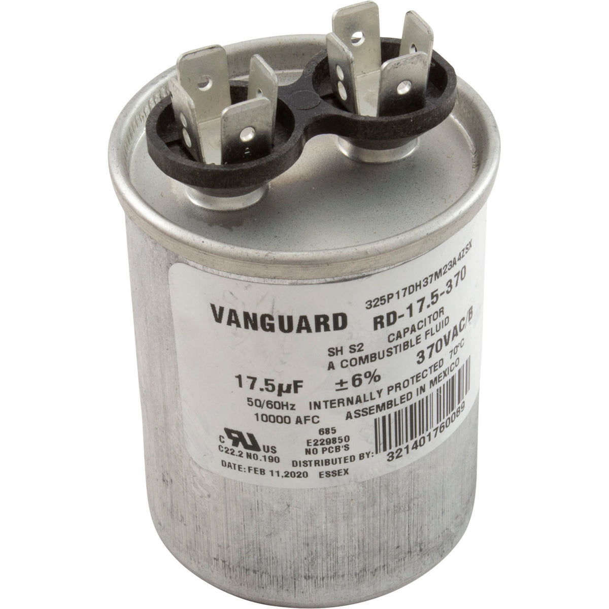 Run Capacitor, 17.5 MFD, 370v, 1-3/4" x 2-7/8"
