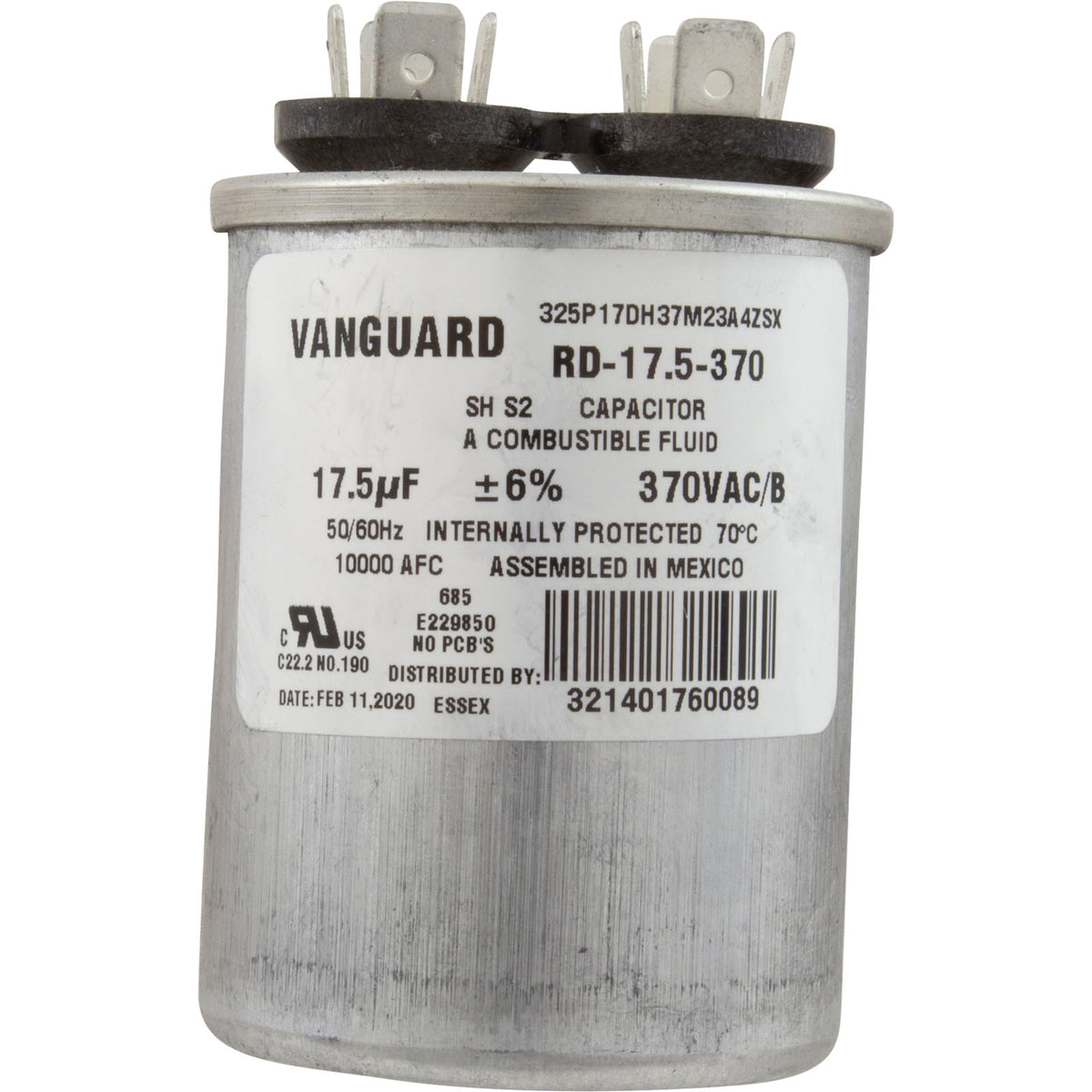 Run Capacitor, 17.5 MFD, 370v, 1-3/4" x 2-7/8"