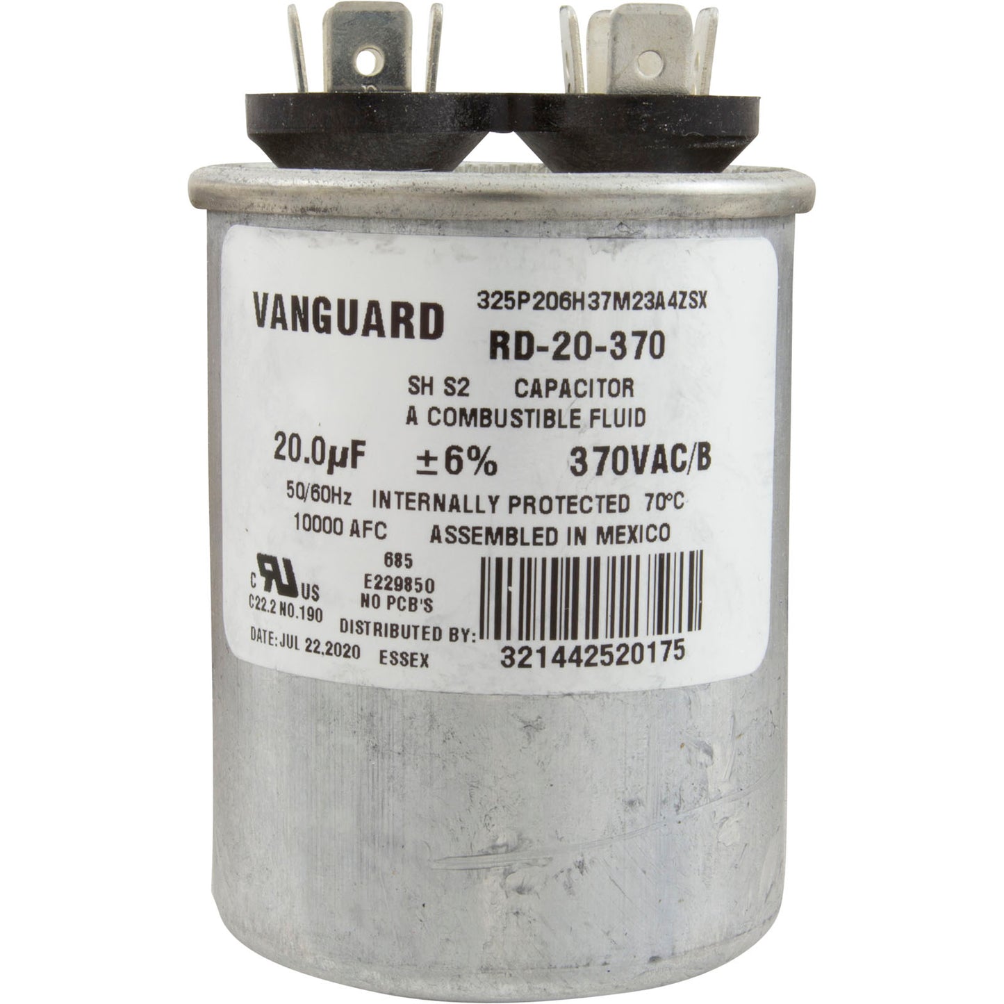 Run Capacitor, 20 MFD, 370v, 1-3/4" x 2-7/8"