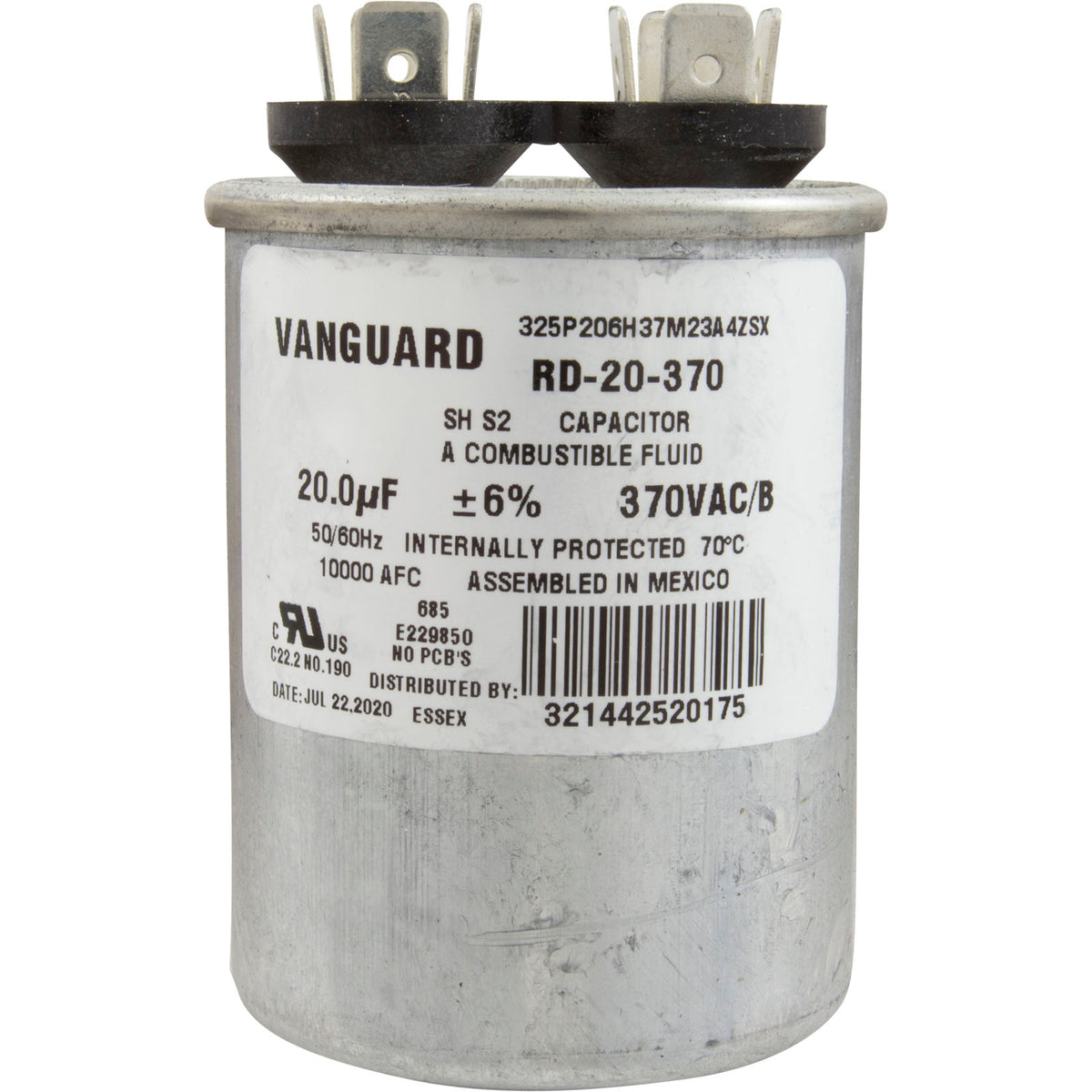 Run Capacitor, 20 MFD, 370v, 1-3/4" x 2-7/8"