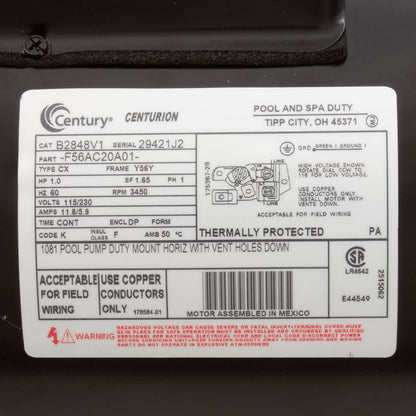 Motor Century, 1,0 hp, 115 V/230 V, 1 velocidad, 56 Yfr, SQFL