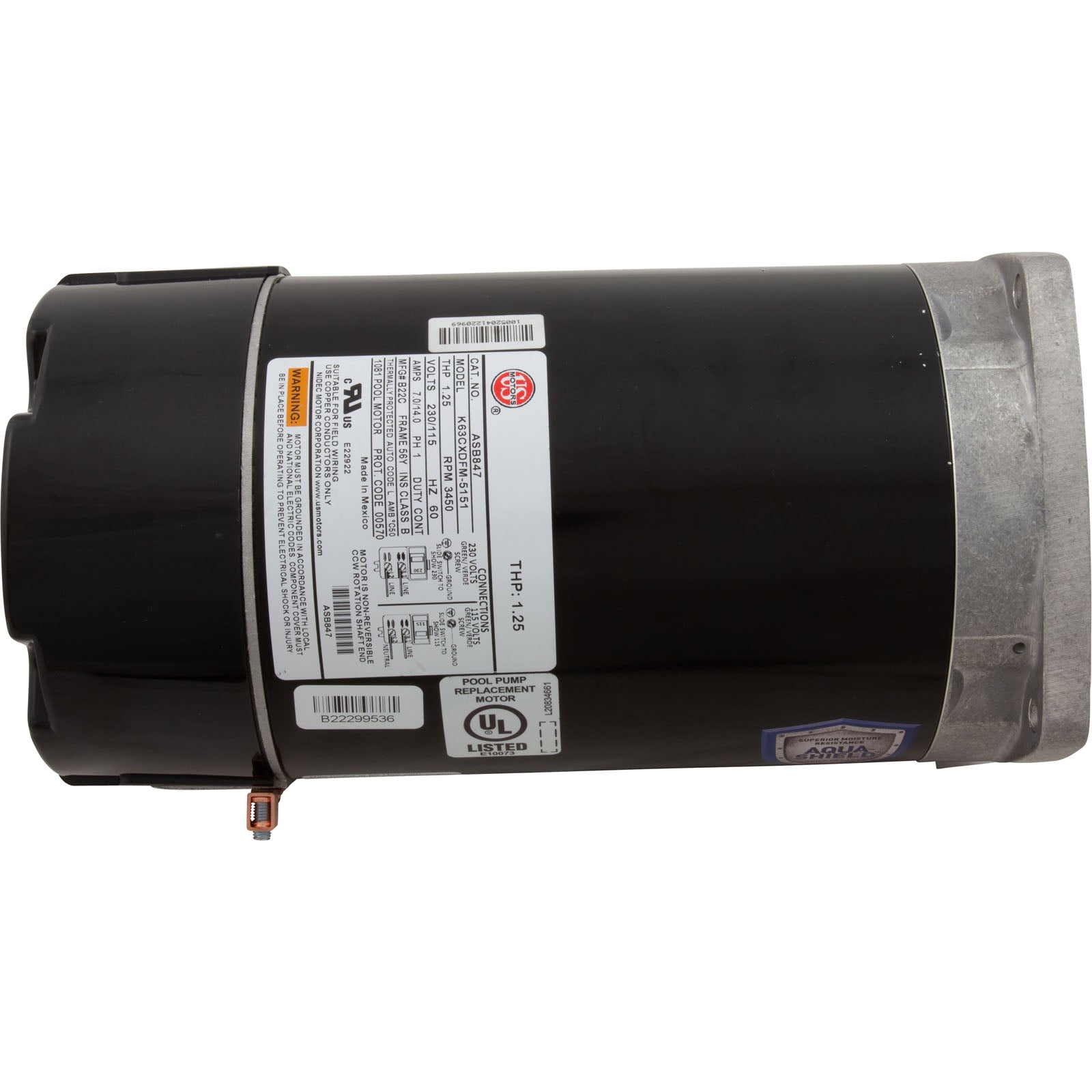 Motor, US Motor, 0.75hp, 115/230v, 56YFr, SQFL, Full Rated