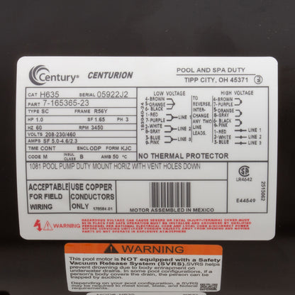 Motor, Cent, 1 HP, 208-230/460 V, 3 fases, 1 velocidad, SF1,65, 56 Yfr, 3450 rpm