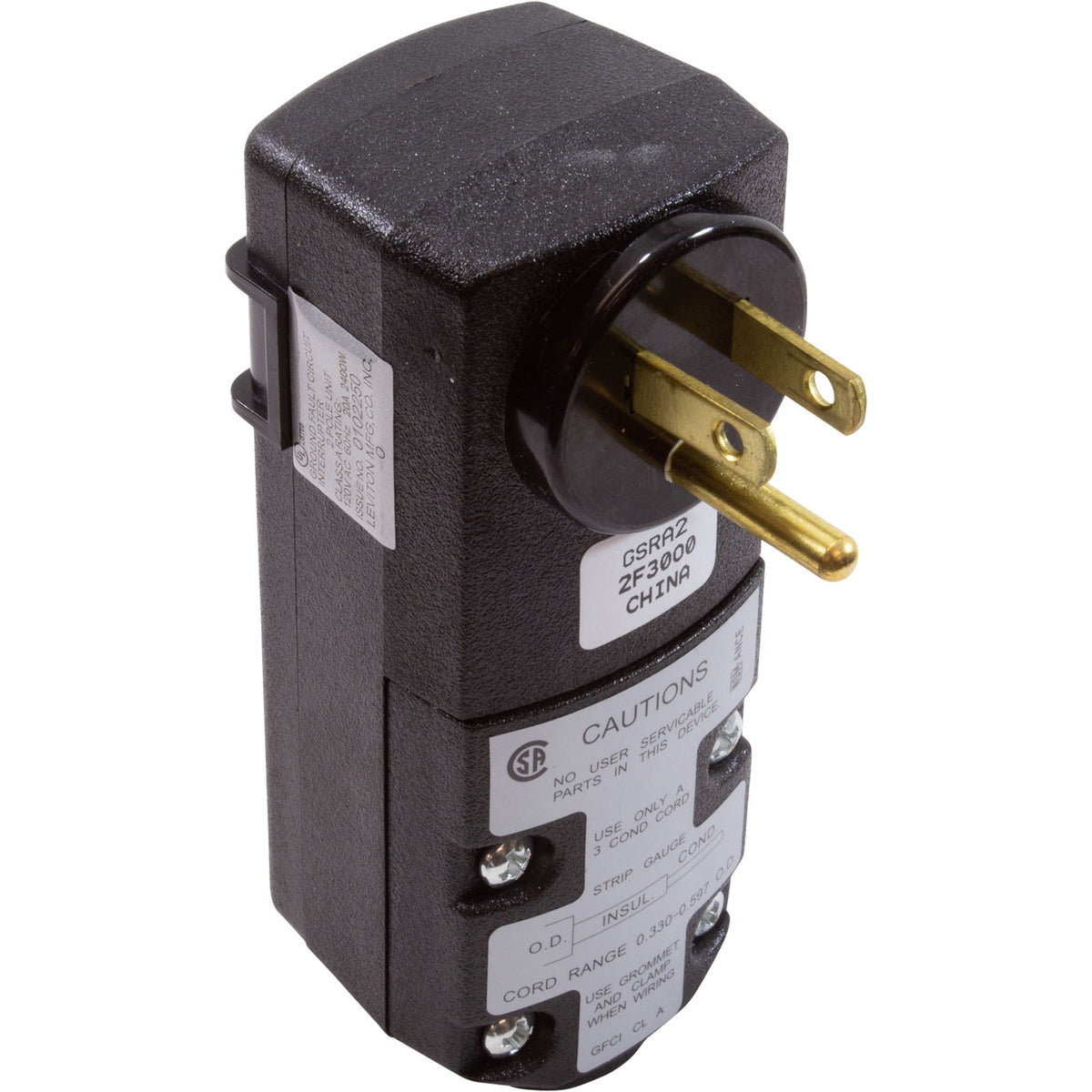 GFCI, Leviton, 20A, SPST, Right Angle Plug
