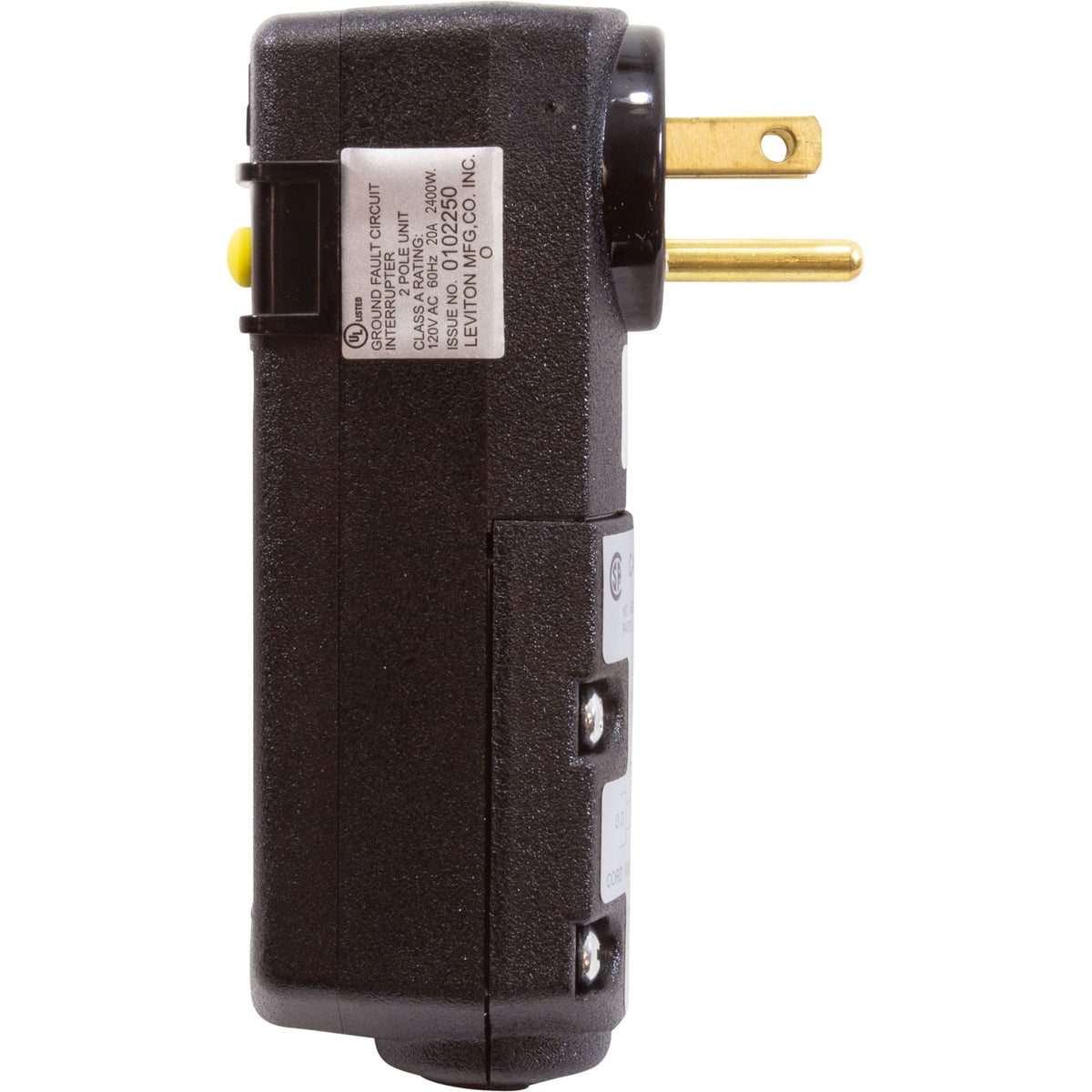 GFCI, Leviton, 20A, SPST, Right Angle Plug
