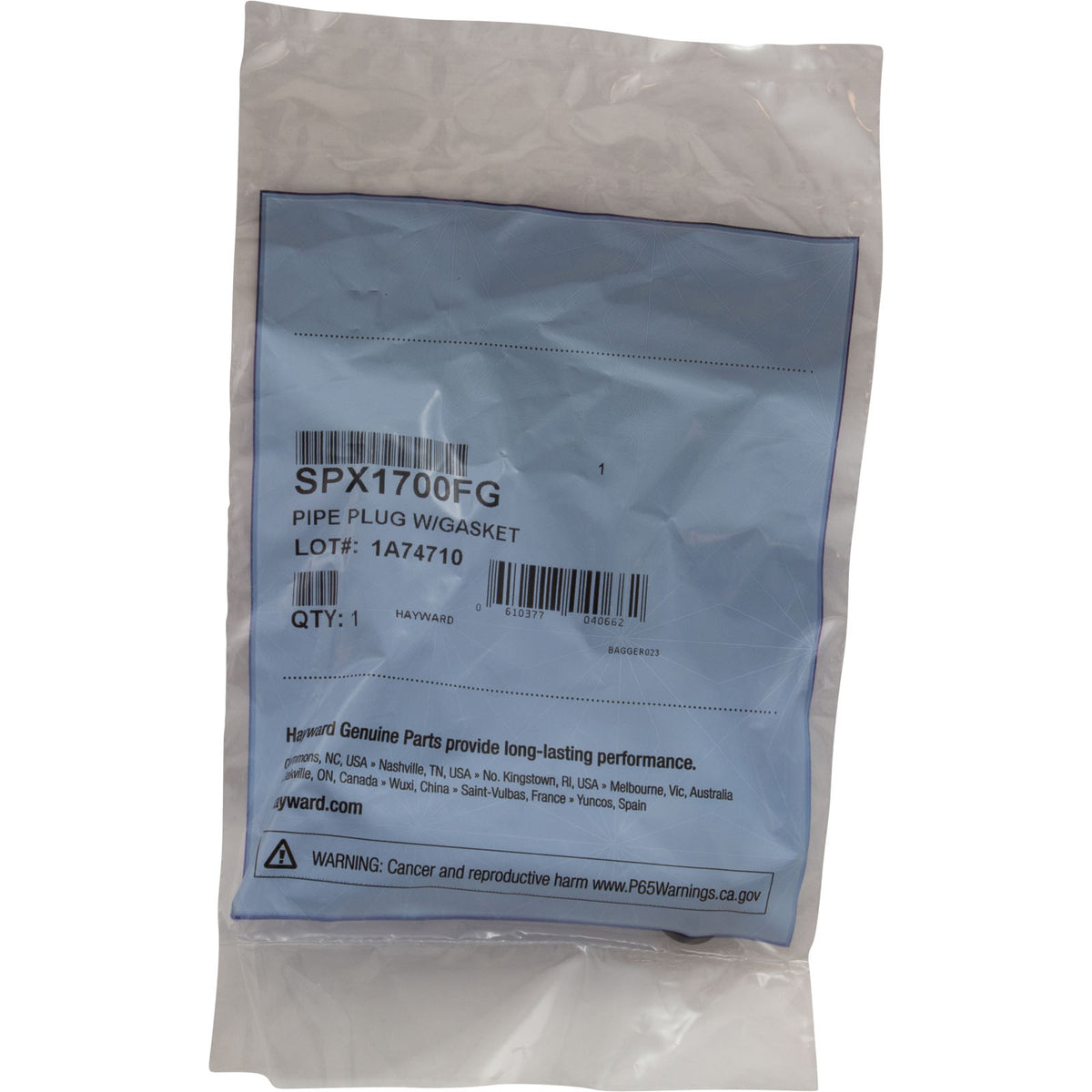 Drain Plug, Hayward Max-Flo/Super Pump, with O-Ring