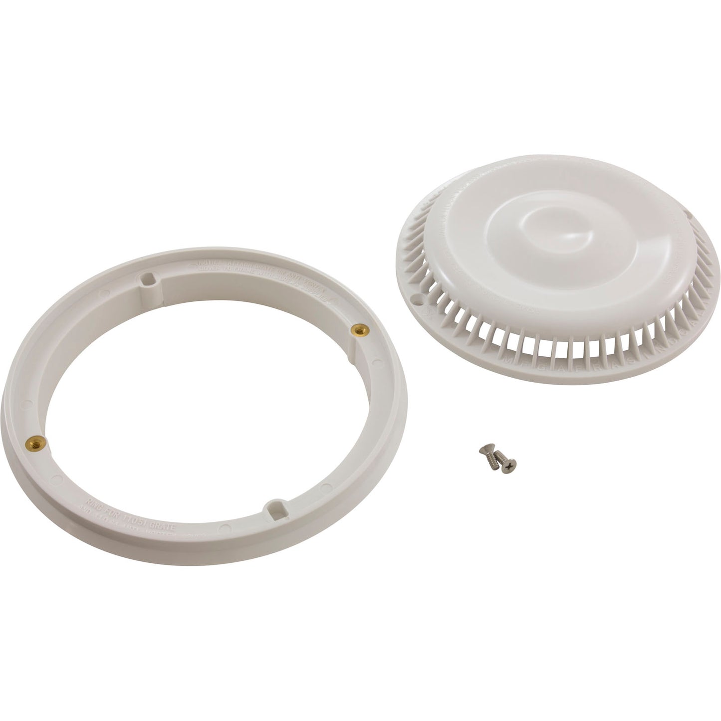 Main Drain Grate, Afras, Anti Vortex, 7-3/4" DIA, White, w/ Ring & Screw