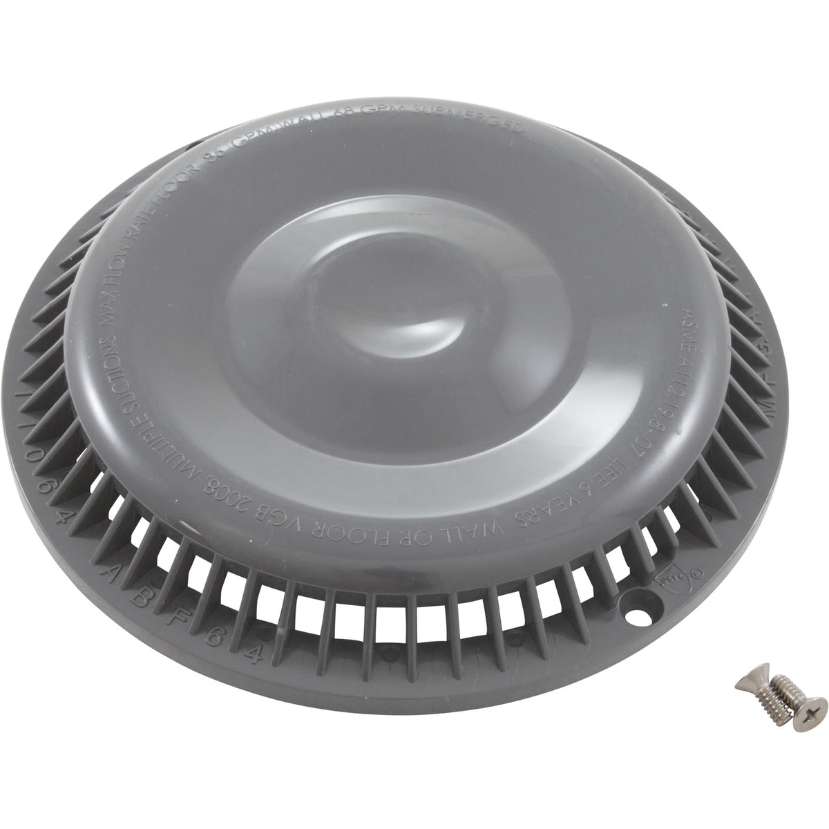 Main Drain Grate, Afras, Anti Vortex, Lt Gray, w/ 2 Screws
