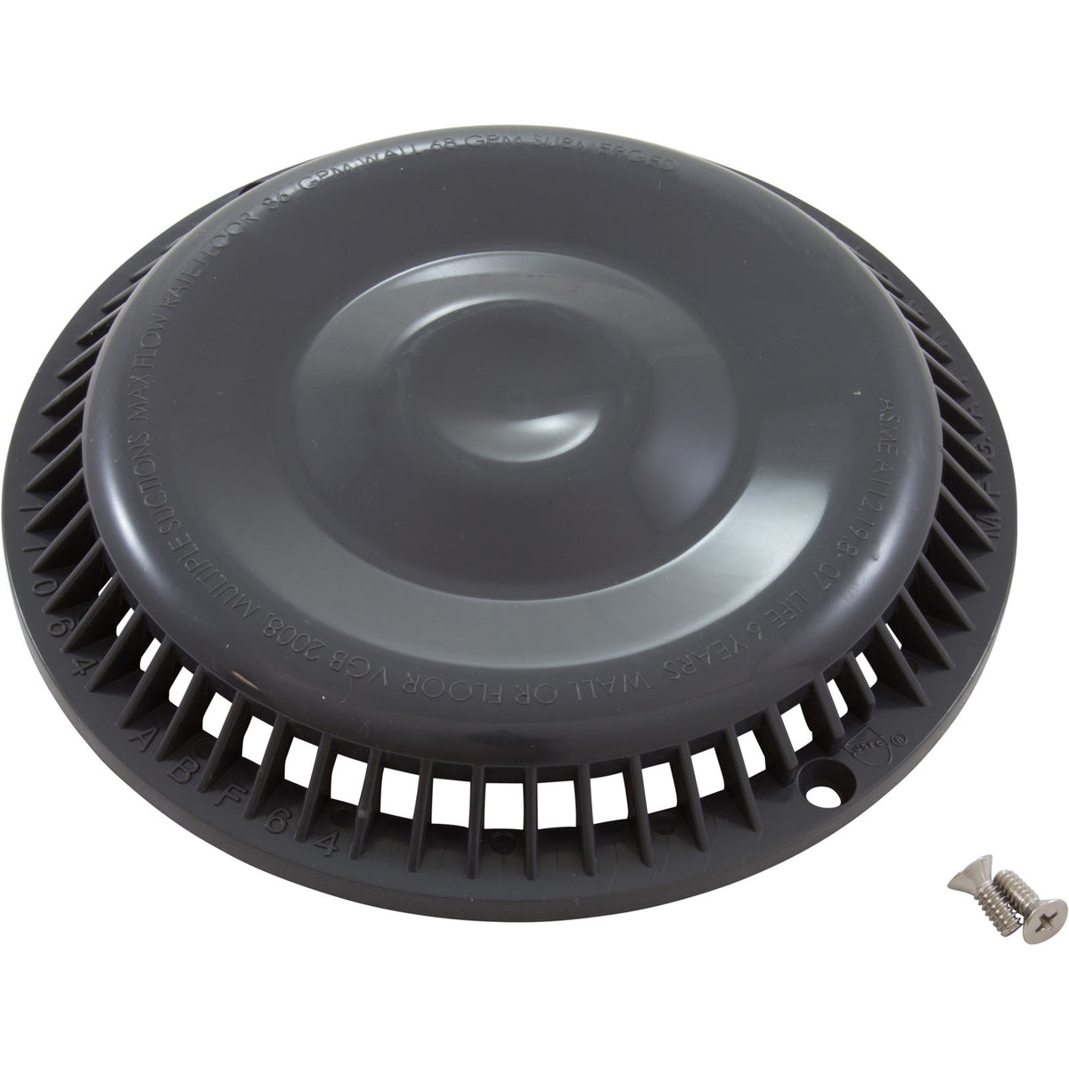 Main Drain Grate, Afras, Anti Vortex, Dark Gray, w/ 2 Screws