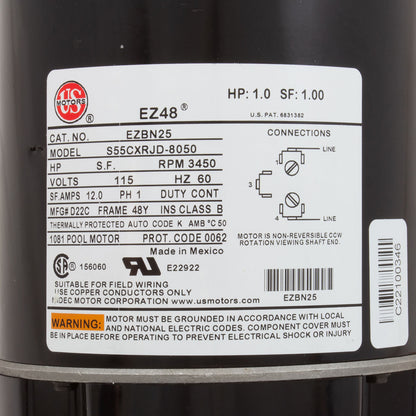 Motor, Nidec/US Motor, 1.0hp, 115v, 1-Spd, 48Y Frame