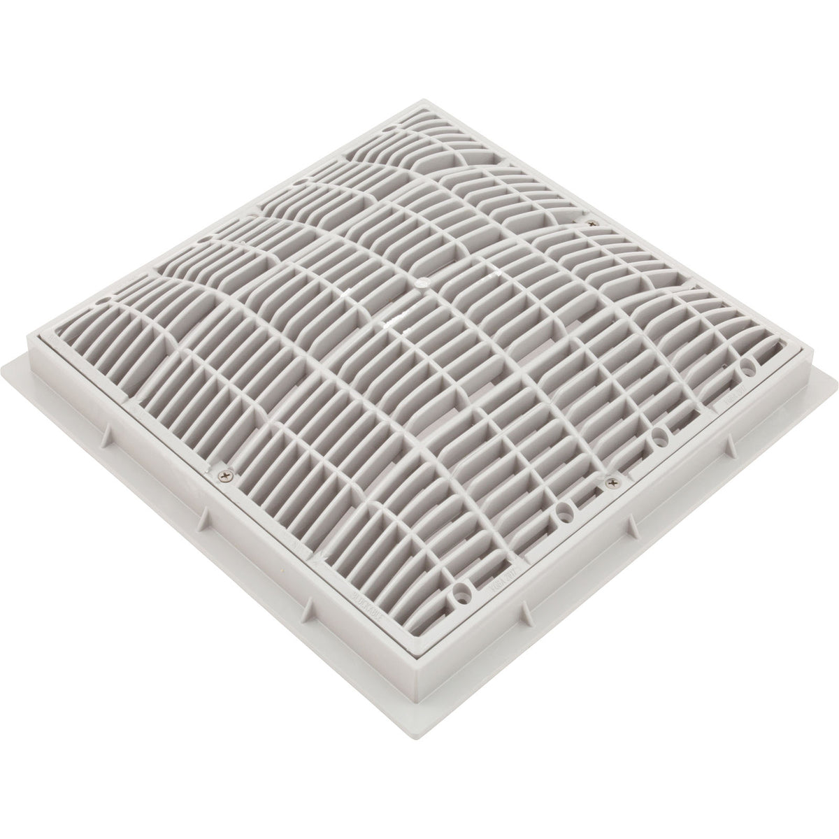 Main Drain Grate, Waterway, 12" x 12" Square, w/Frame, White