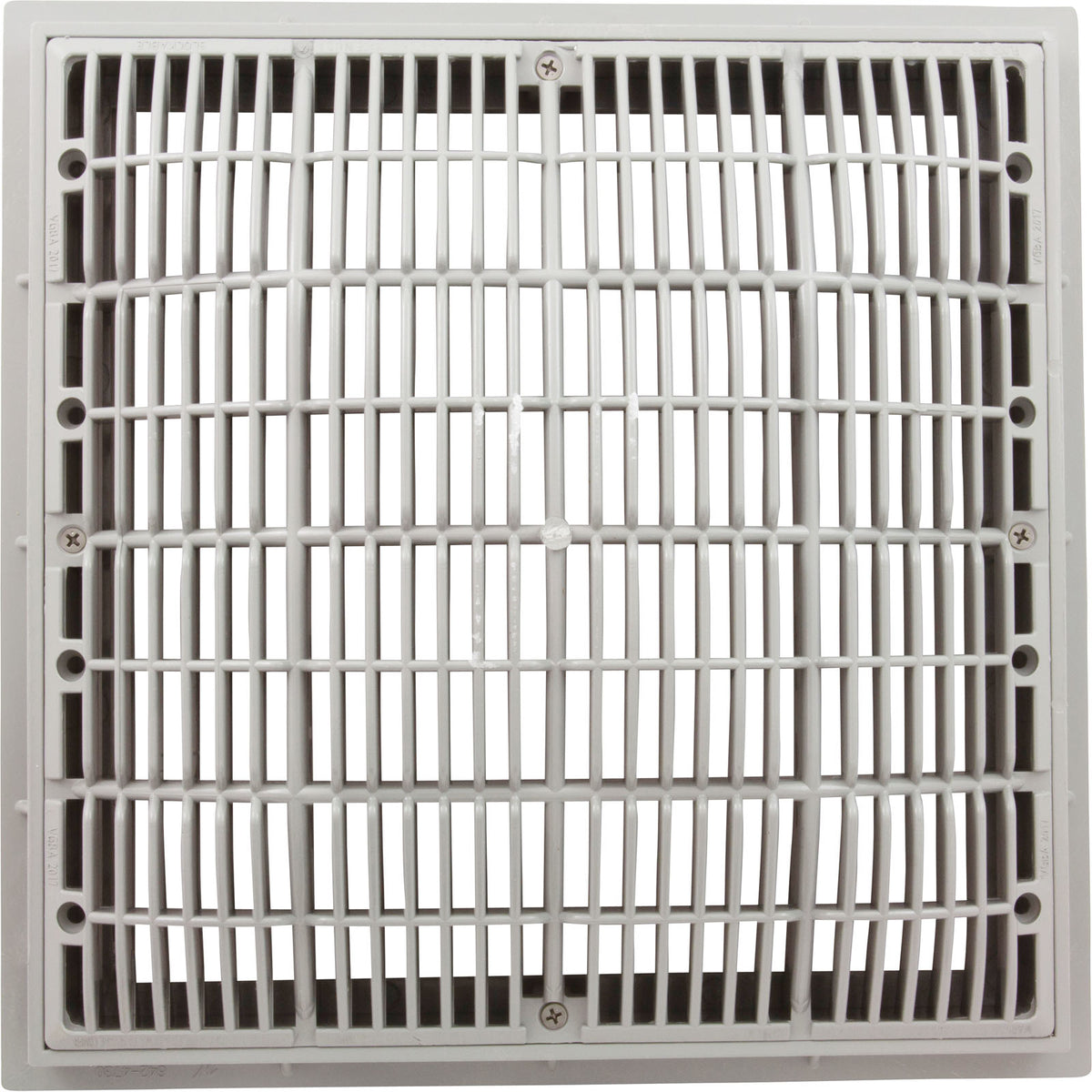 Main Drain Grate, Waterway, 12" x 12" Square, w/Frame, White