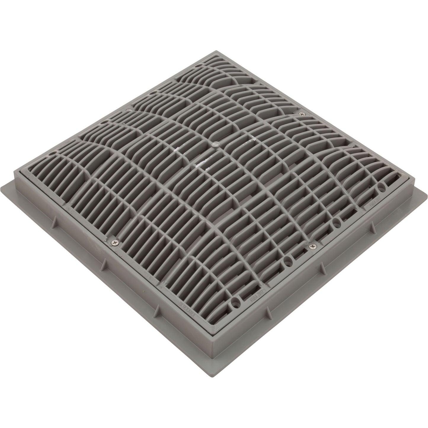 Main Drain Grate, Waterway, 12" x 12" Square, w/Frame, Gray