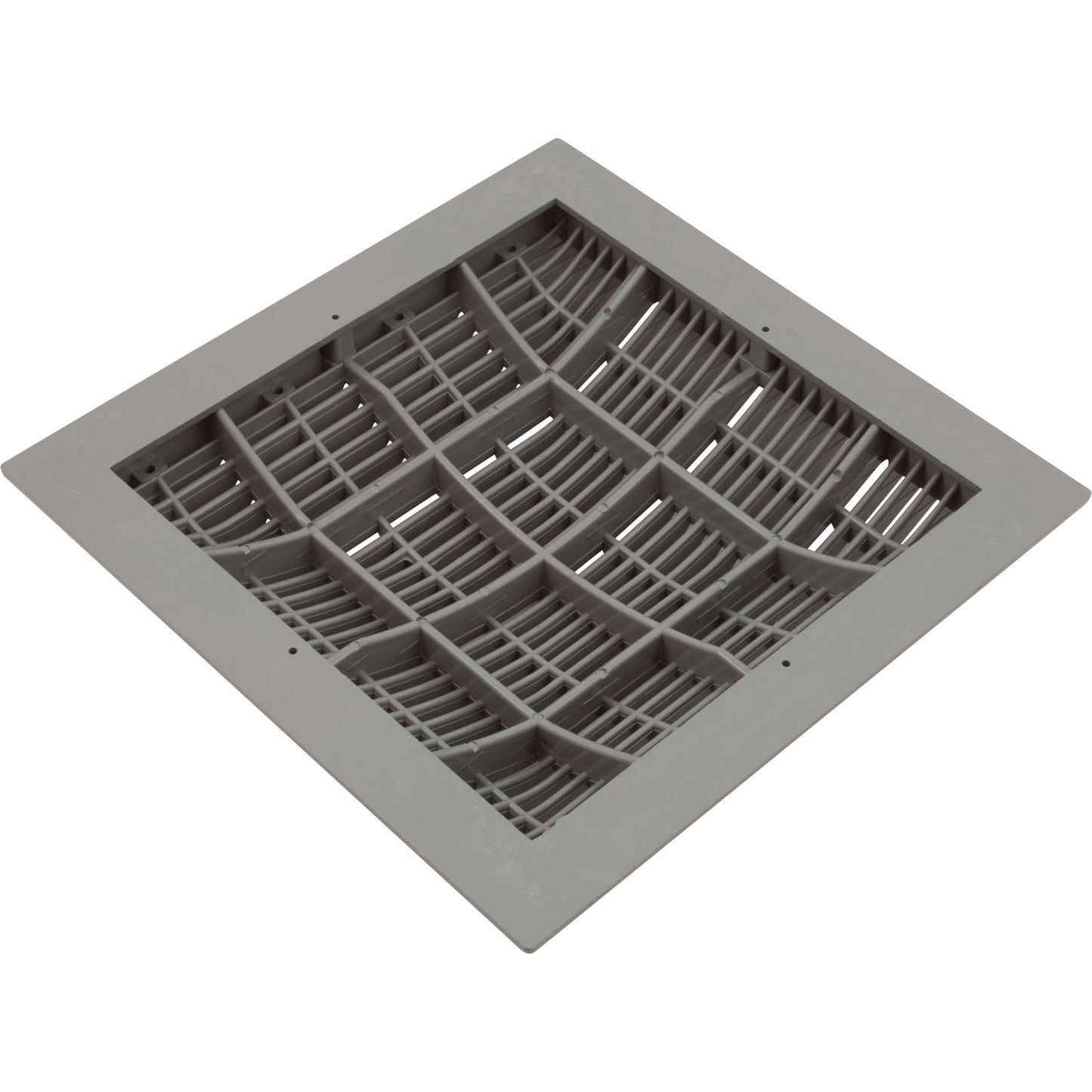 Main Drain Grate, Waterway, 12" x 12" Square, w/Frame, Gray