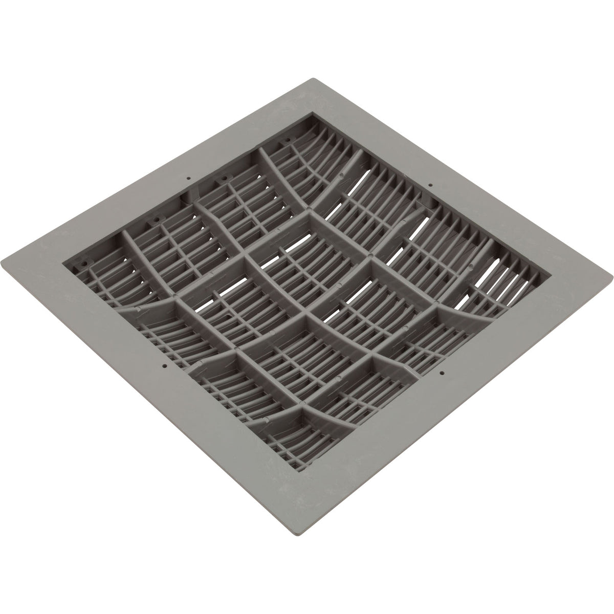 Main Drain Grate, Waterway, 12" x 12" Square, w/Frame, Gray
