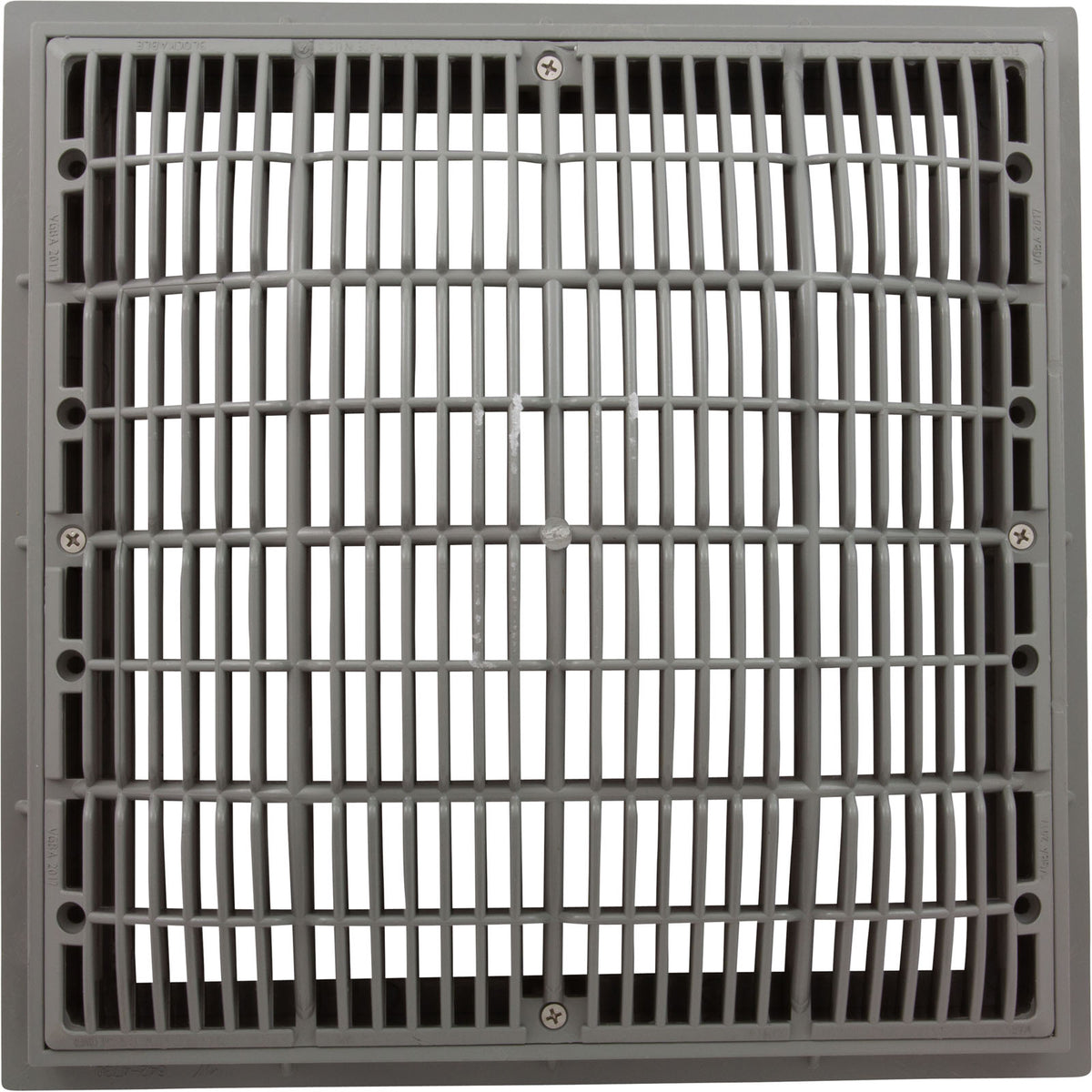 Main Drain Grate, Waterway, 12" x 12" Square, w/Frame, Gray