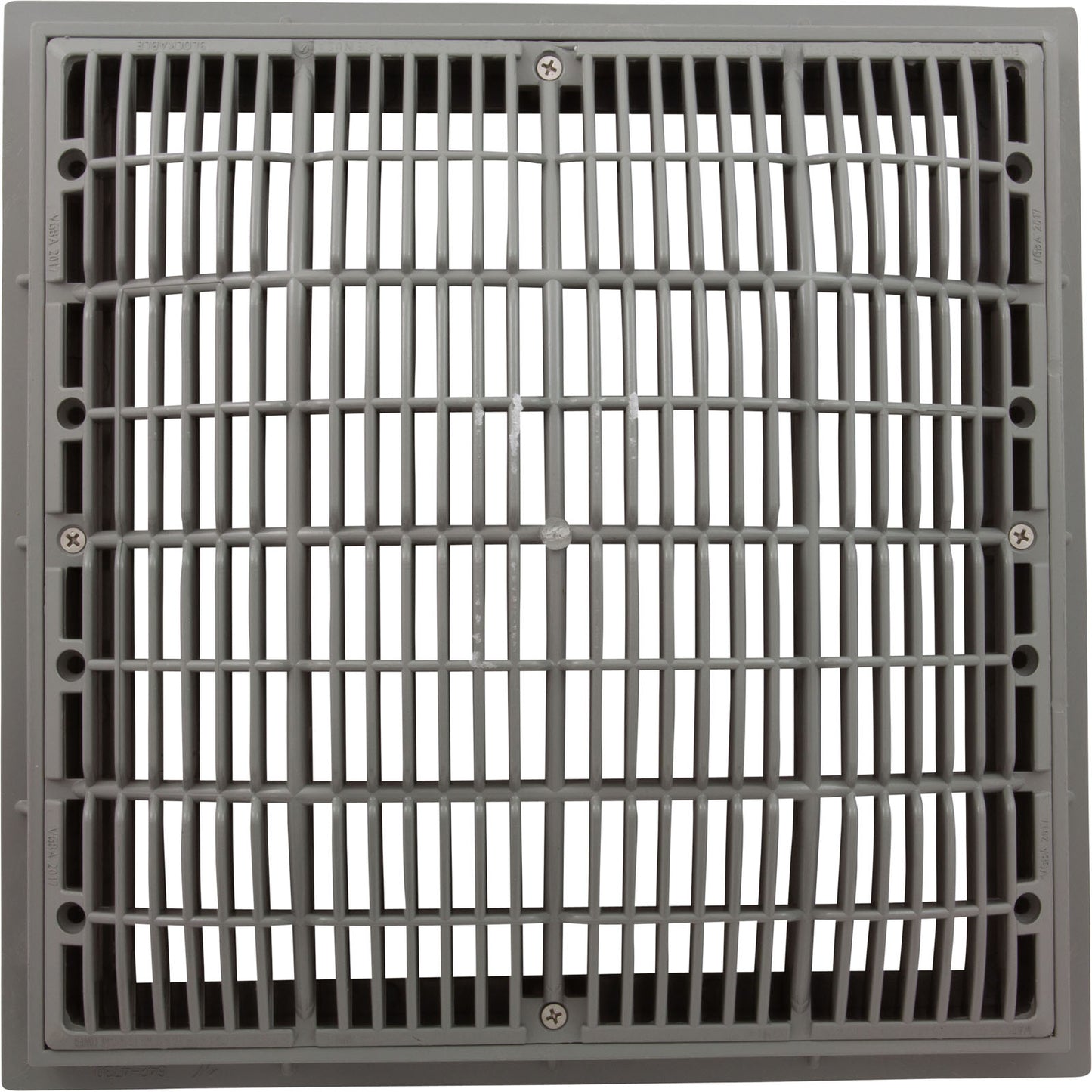 Main Drain Grate, Waterway, 12" x 12" Square, w/Frame, Gray