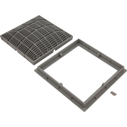 Main Drain Grate, Waterway, 12" x 12" Square, w/Frame, Gray