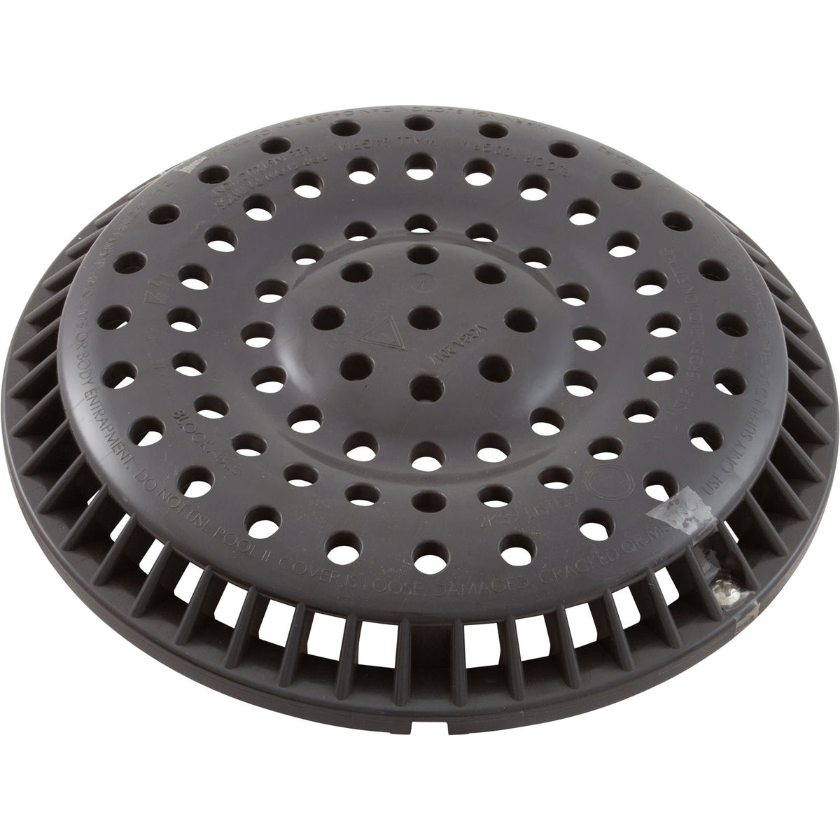 Main Drain Grate, WW Anti-Vortex, 8" Round, w/o Screws, Dk Gry