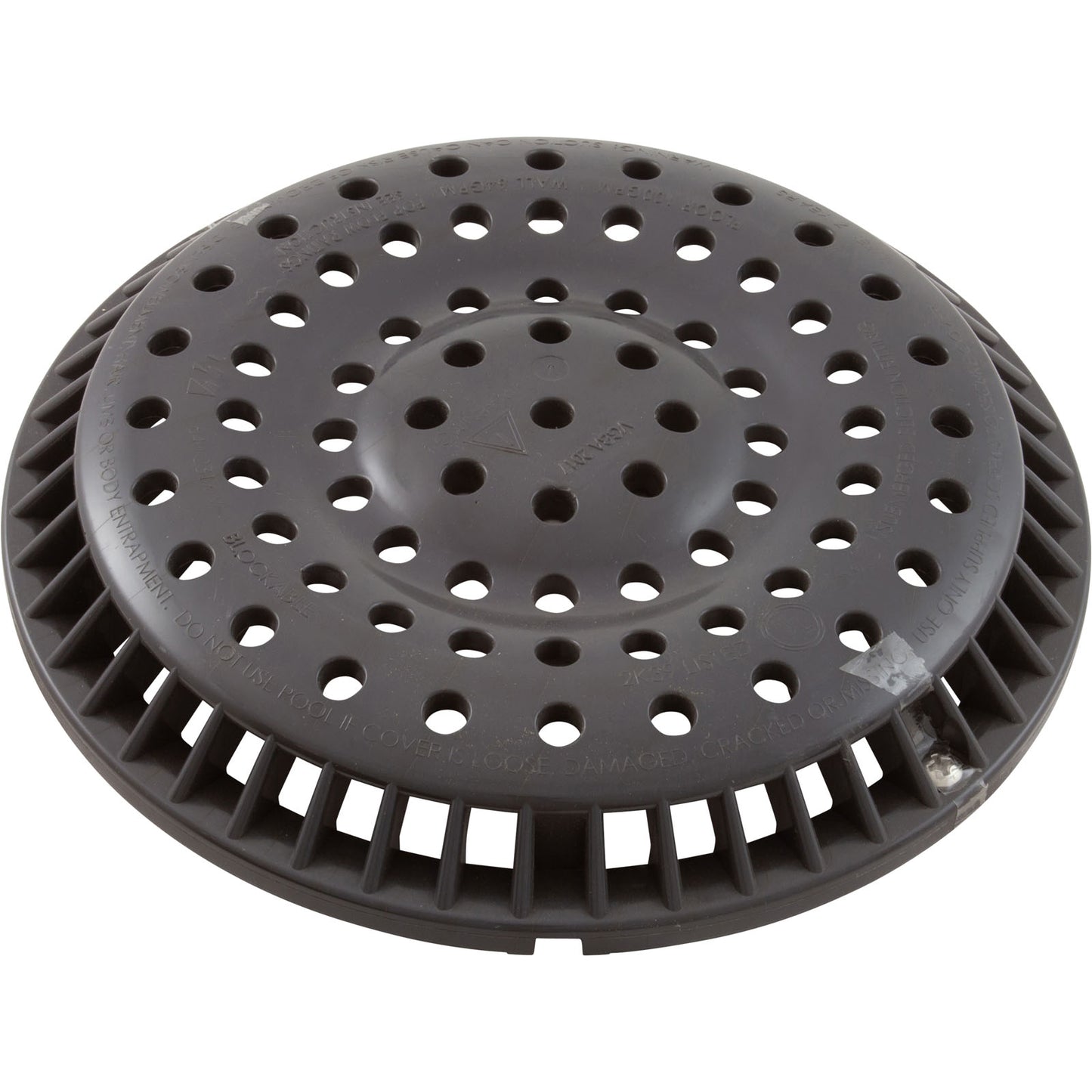 Main Drain Grate, WW Anti-Vortex, 8" Round, w/o Screws, Dk Gry