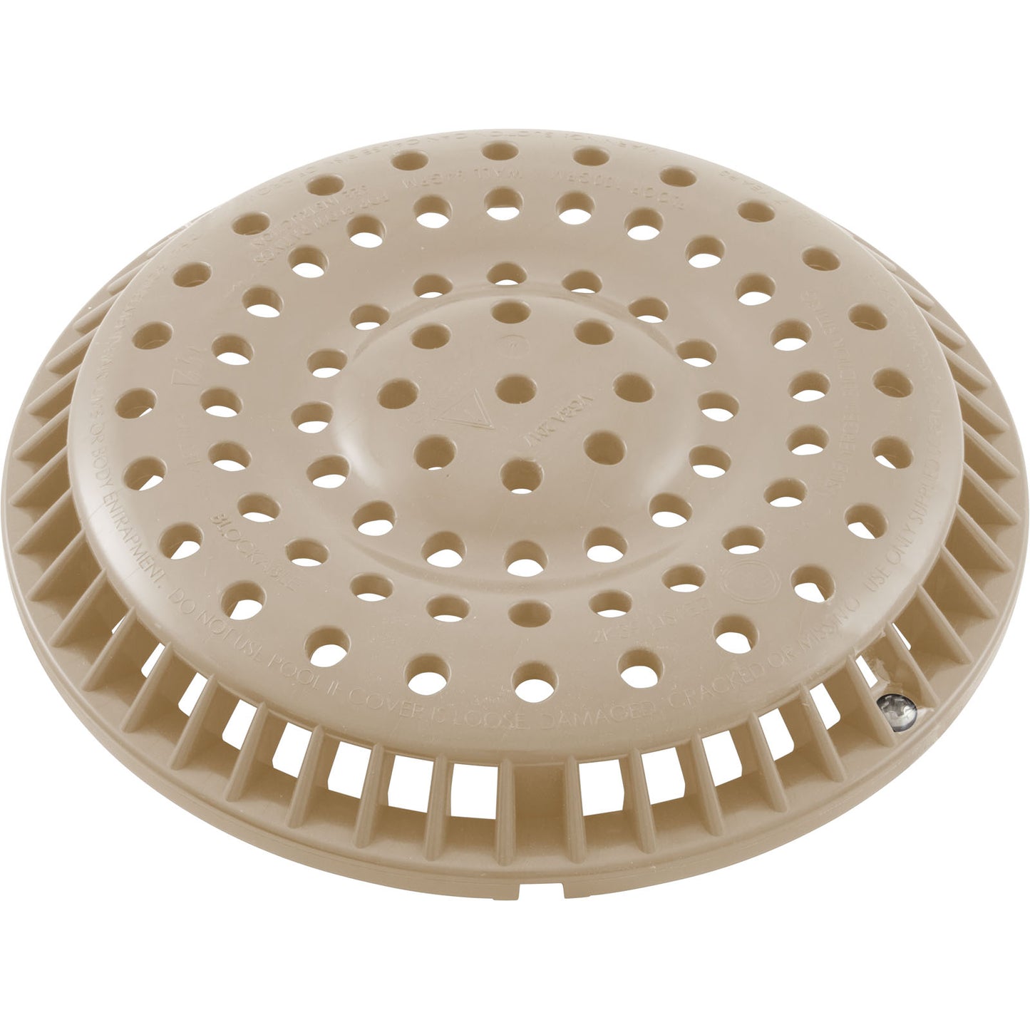Main Drain Grate, WW Anti-Vortex, 8" Round, w/ Screws, Beige