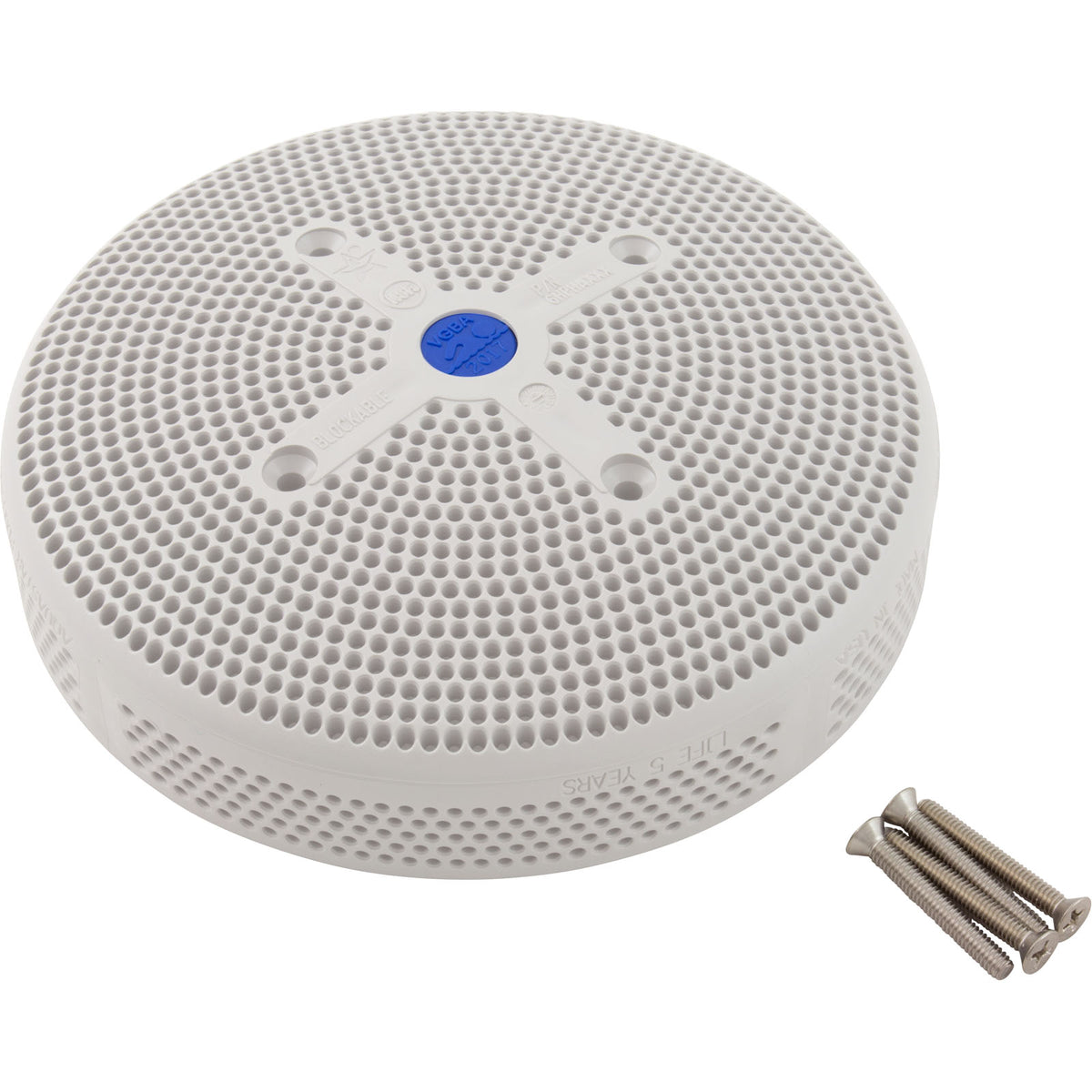 Suction Cover, HydroAir Repl, 6", 224gpm, w/Screws, White