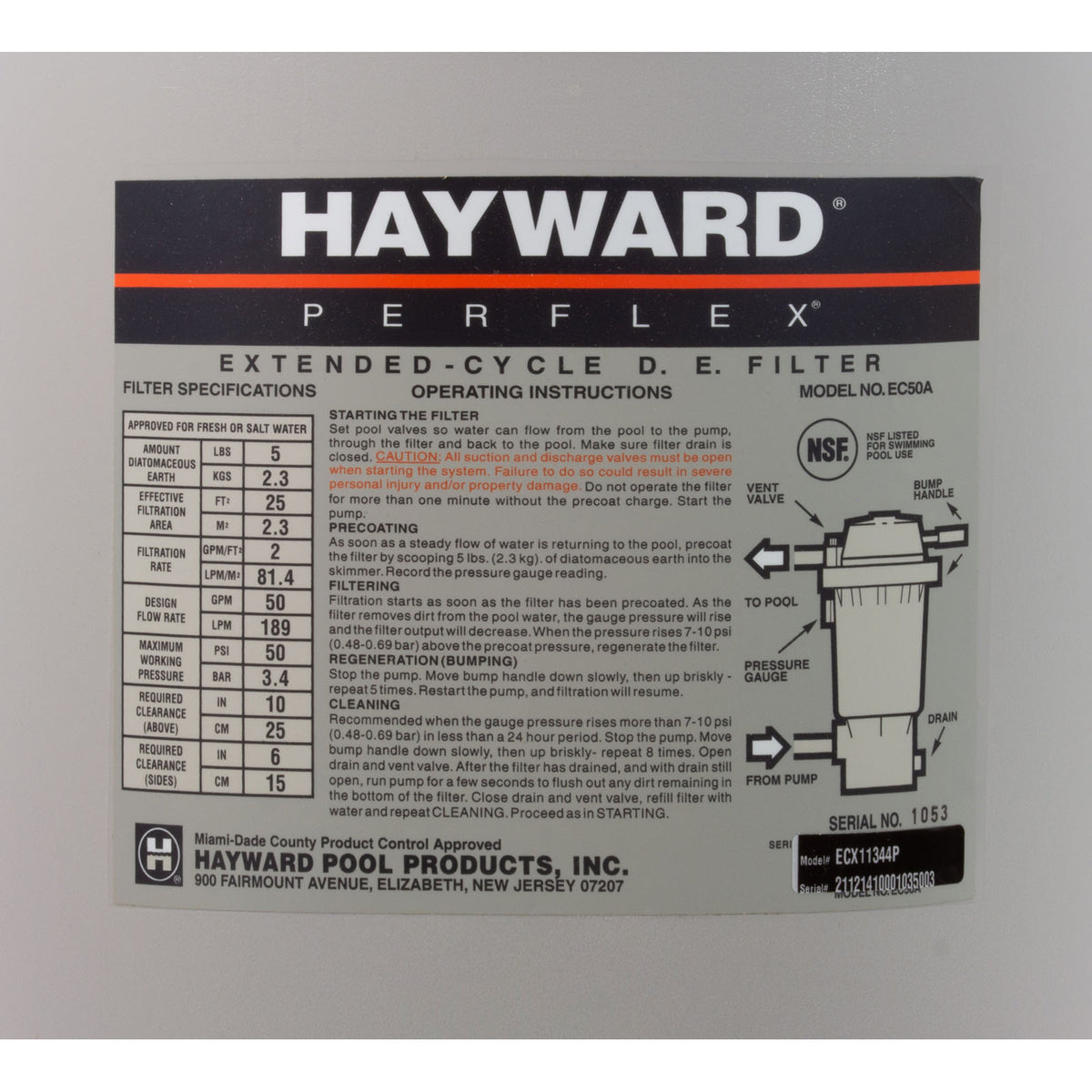 Tank Body, Hayward Perflex EC50A, w/Flow Diffuser
