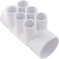 Manifold, 3/4" Slip, 6 Port, Flow Thru, 2" Slip x 2" Slip