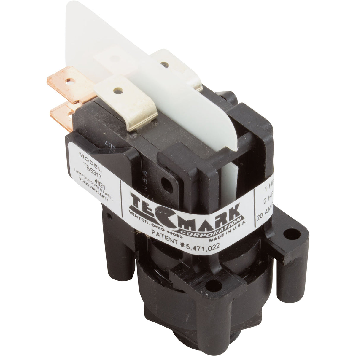 Air Switch, Tecmark, TBS 317, DPDT, 20A, thd, latch