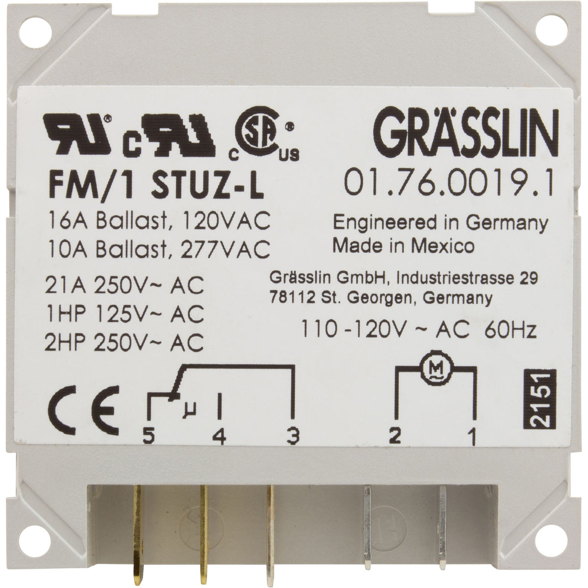 Timer, Grasslin, SPDT, Panel Mount, 115v, 24hr