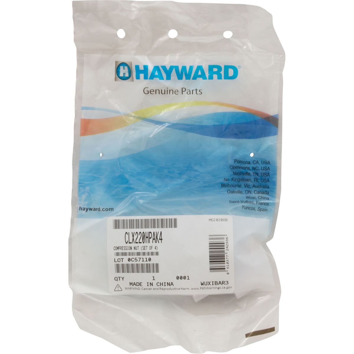 Compression Nut, Hayward Chlorinator CL200/CL220 Quantity 4