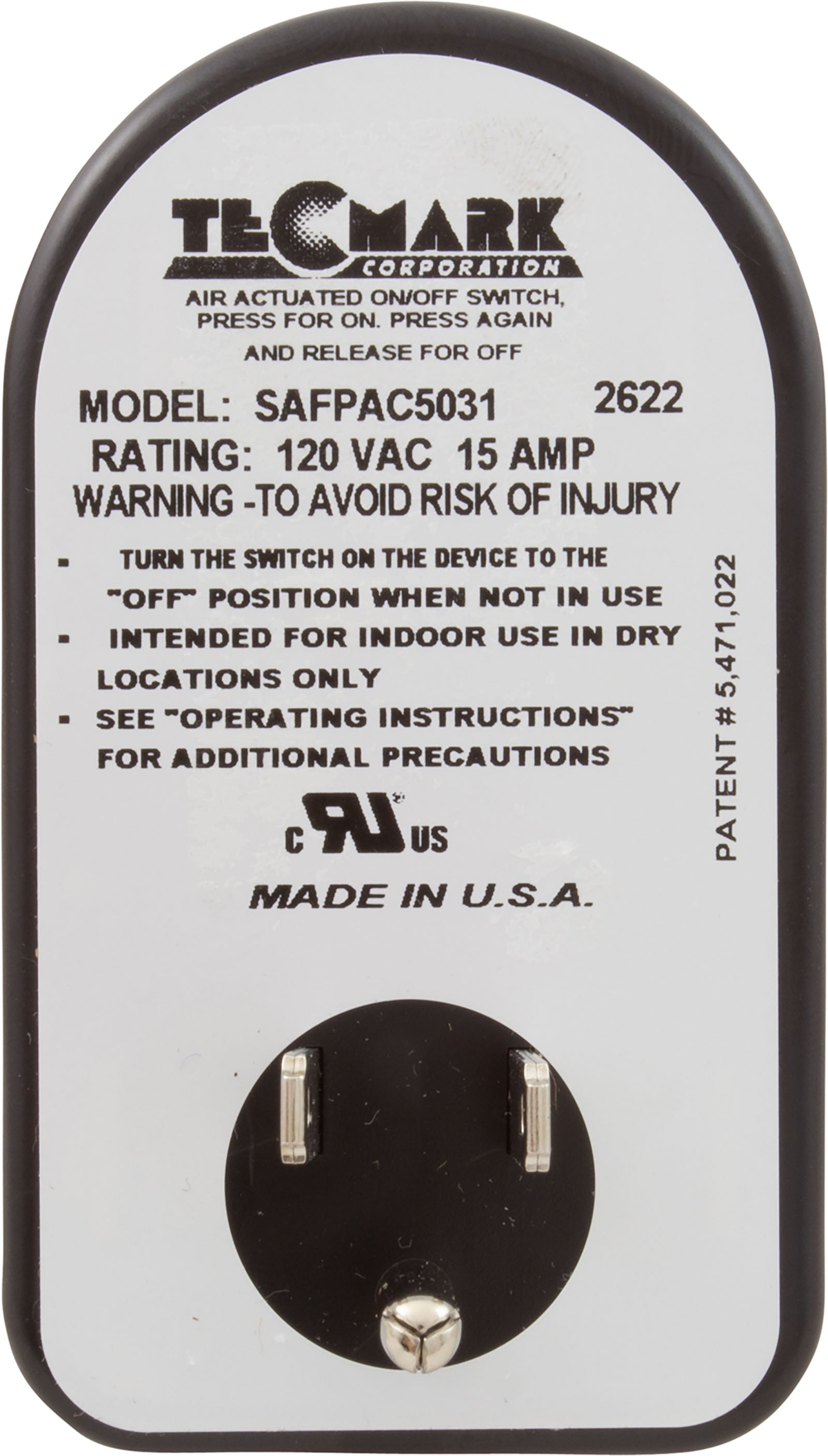 On/Off Switch, Tecmark, 15A, 115v, Wall Mount