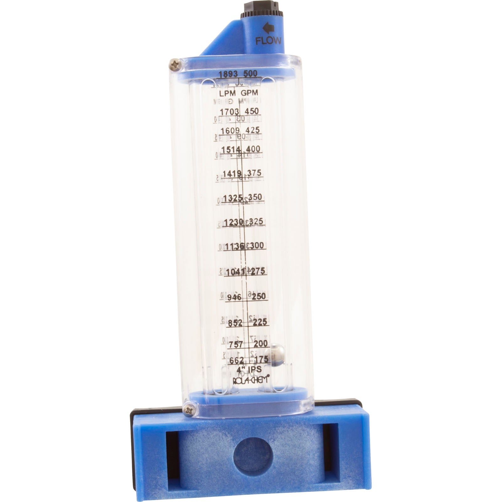 Flowmeter, Rola-Chem Side Mount, 4" PVC, 125-500 GPM