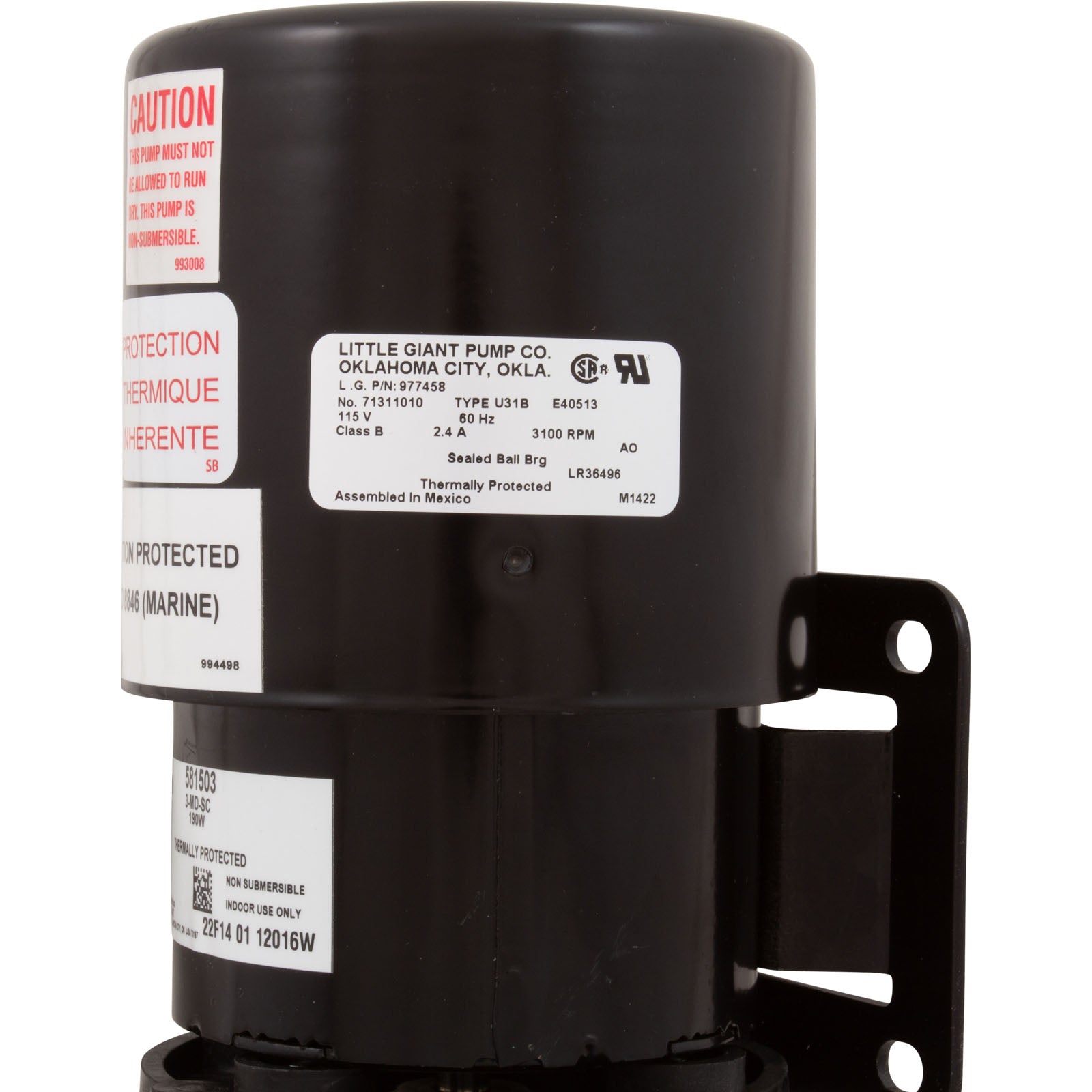 Pump, Submersible, Little Giant 3-MD-SC, 750 GPH, 190W, 6' Cord