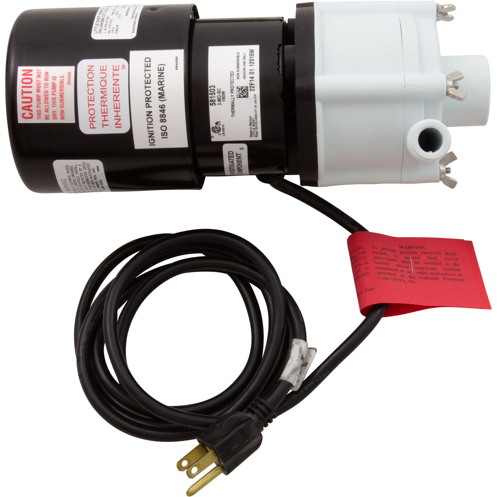 Pump, Submersible, Little Giant 3-MD-SC, 750 GPH, 190W, 6' Cord