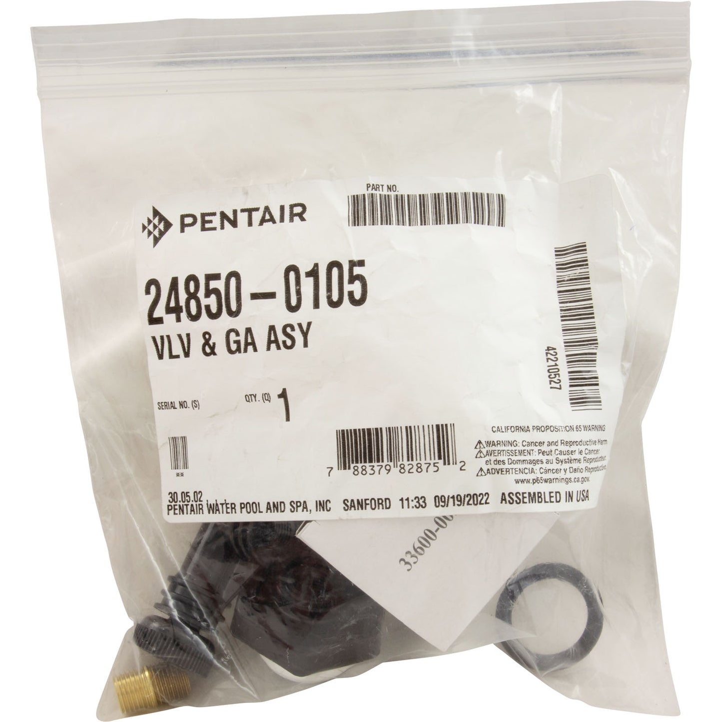 Pressure Gauge Assembly, Pentair, System 3, 1/4"mpt, 0-60psi, Back MT